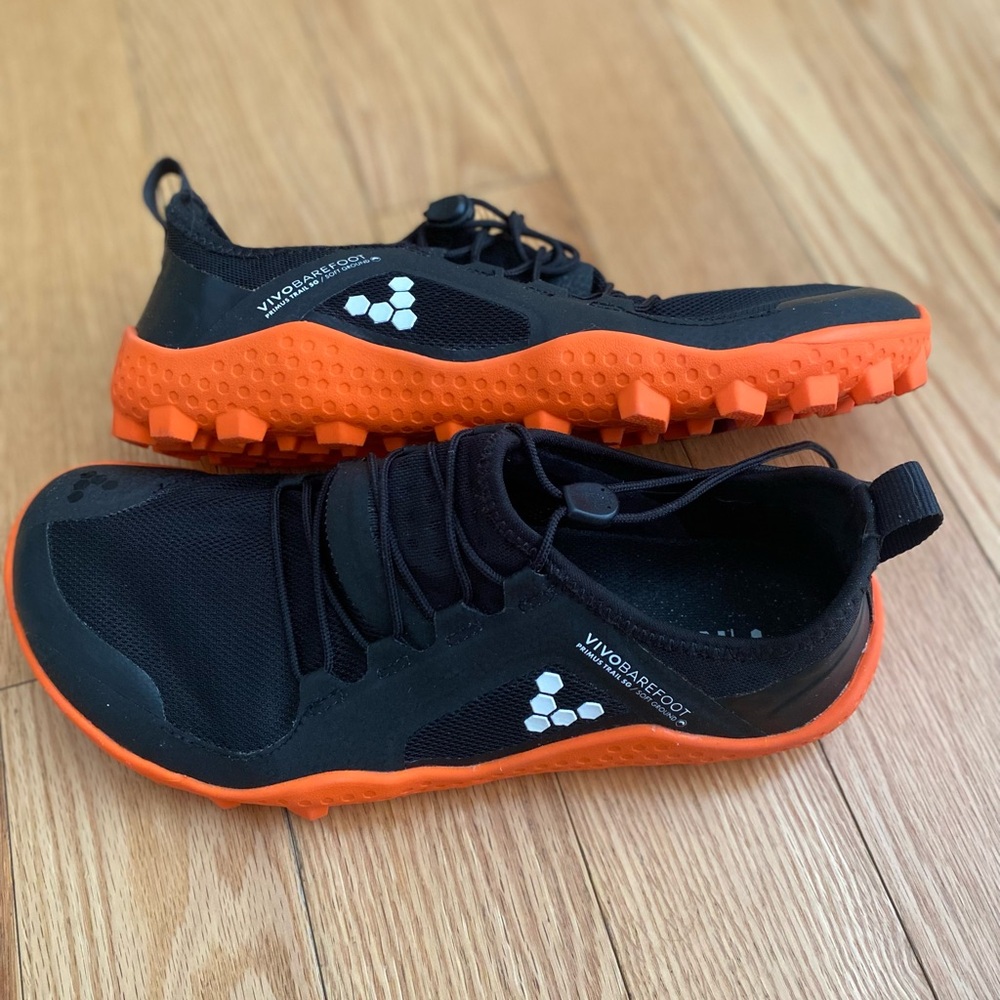 Vivo Barefoot Black and Orange Athletic Shoes